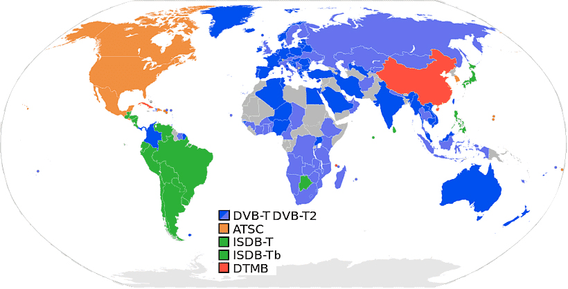 Three major features

1.Compatible with terrestrial digital broadcasting standards worldwide

Broadcasting methods for terrestrial digital broadcasting in major regions are as follows. (Circa August 2022) 

　DVB-T/T2/T2 HEVC EU, Russia, Australia, Taiwan, Singapore, UAE, etc.

　ATSC North America, Korea, etc. 

　ISDB-T Japan

　ISDB-Tb South America, Philippines, etc.

　DTMB  China, Hong Kong, etc. 